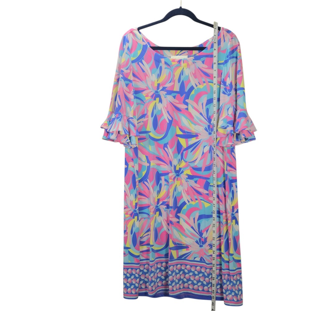 Pappagallo Womens XL Floral Shift Dress Blue Pink Yellow Ruffle Sleeve XL - Picture 5 of 11